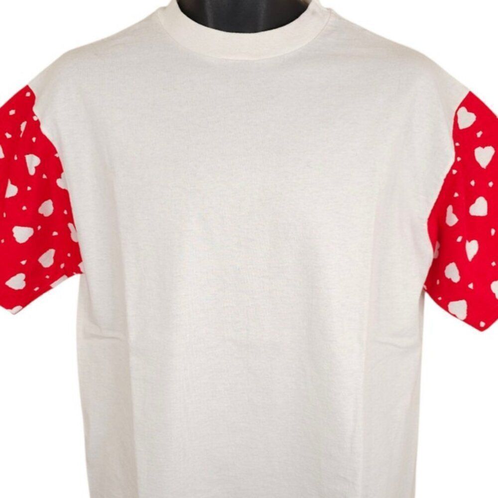 Vintage Hearts T Shirt Mens Size Large White Red 80s 90s Colorblock Made In USA